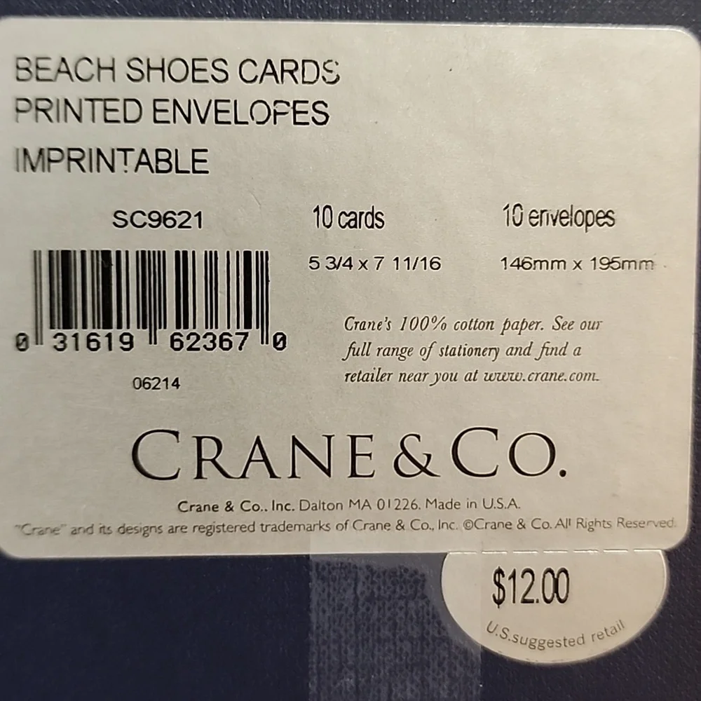 NEW Crane & Co Beach Shoes Imprintable Cards & Env, 10 Total